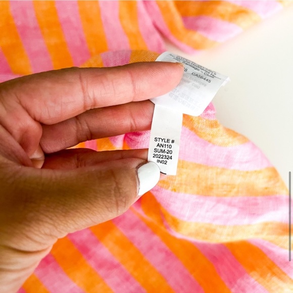 J. Crew Popover Linen Striped Top Relaxed Fit Pink Orange - Picture 4 of 10